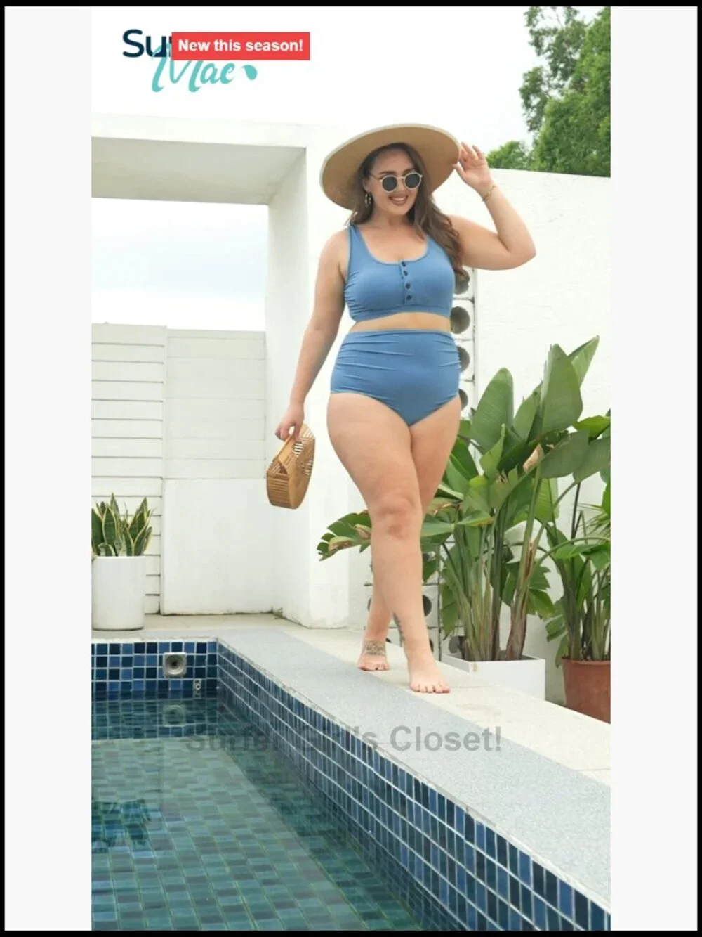 Plus Size Women Ribbed Bikini Set High Waist Tummy Control Scoop Top Swimwear